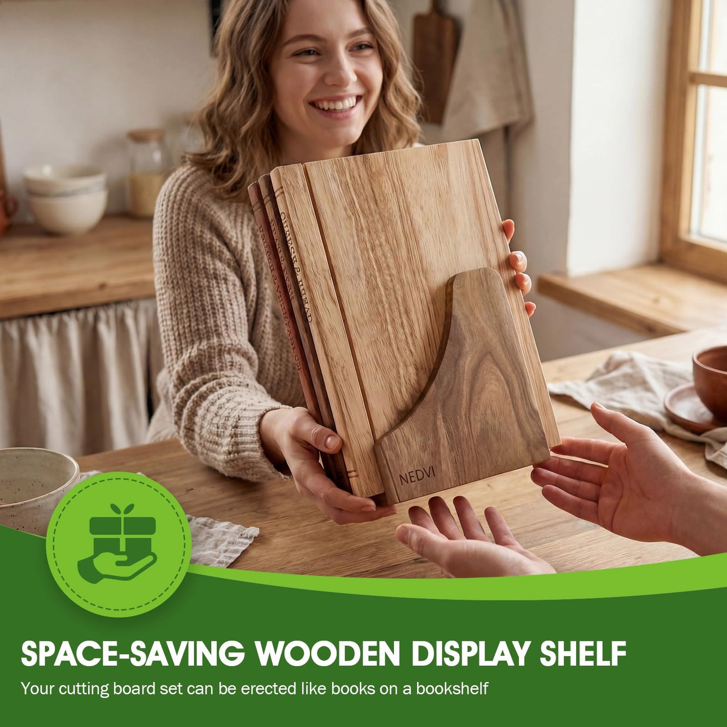 NEDVI Book Cutting Board Set with Wooden Stand-Wooden Kitchen Cutting Boards That Look Like Books for Cheese Meat Vegetables, Chopping Board Gift Set for Home Cooks & Kitchen Decor