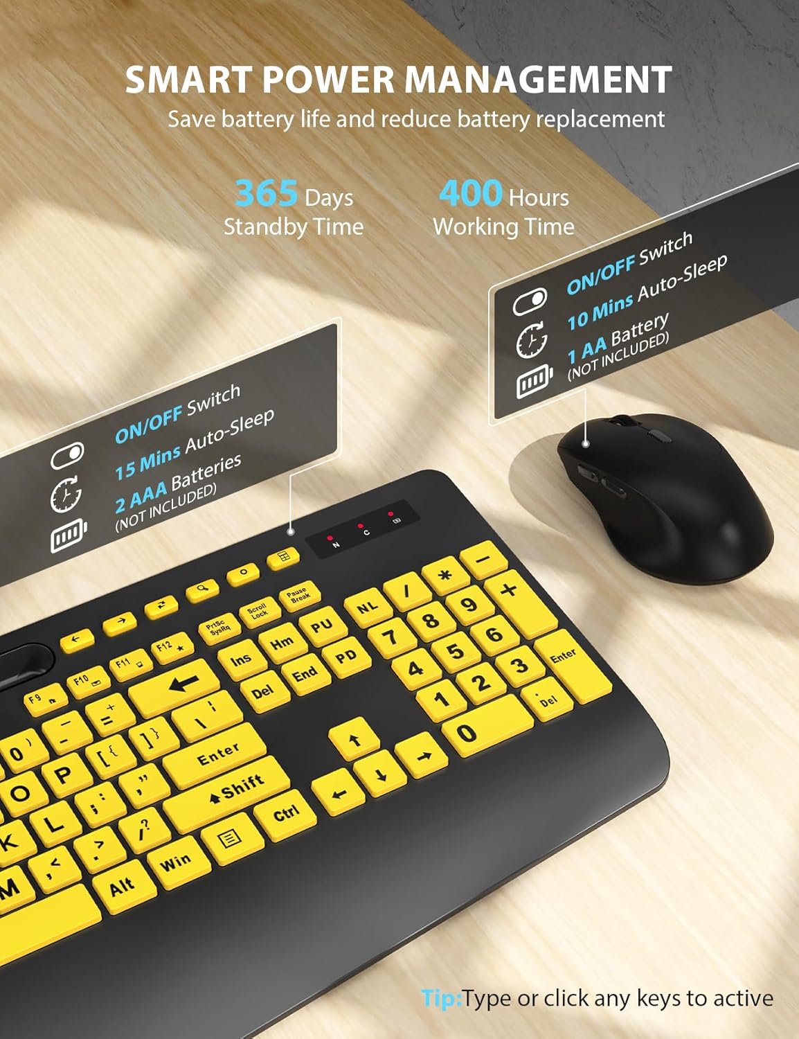 Wireless Keyboard and Mouse Combo - Large Print Ergonomic Keyboard with Wrist Rest, Phone Holder, Sleep Mode, Silent 2.4GHz Keyboard Mouse Set for Computer, Laptop, PC, Mac, Windows - Trueque