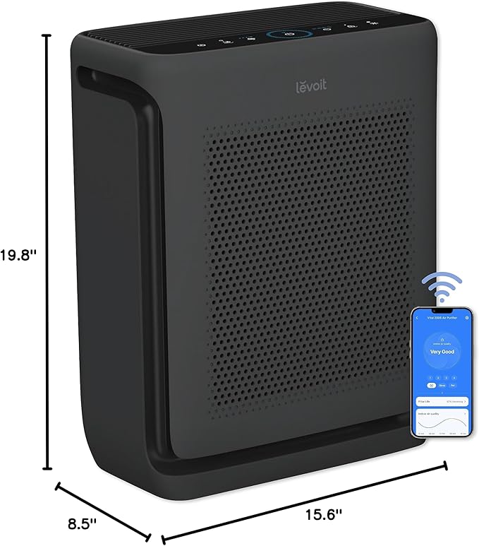LEVOIT Air Purifiers for Home Large Room Up to 1878 FtΒ² with Washable Pre-Filter, AHAM VERIFIDE, Air Quality Monitor, HEPA Sleep Mode for Allergies, Pet Hair in Bedroom, Vital 200S-P, Black