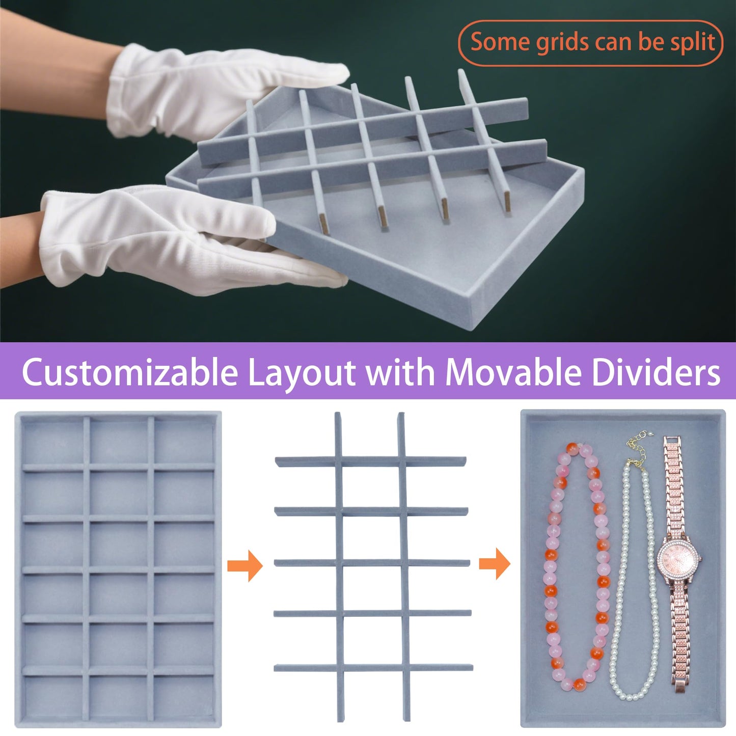 7Color Sky X-Large Jewelrys Tray for Drawer 8 Pack Earring Organizer Stackable Velvet Jewelry Organizer Dresser Rings Studs Earring Holder