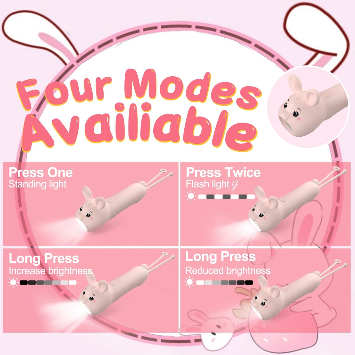 Tremdwoto Flashlight, Cute Bunny Flashlight, Rechargeable LED Flashlight for Camping & Outdoor Adventures, Ideal Birthday Gift
