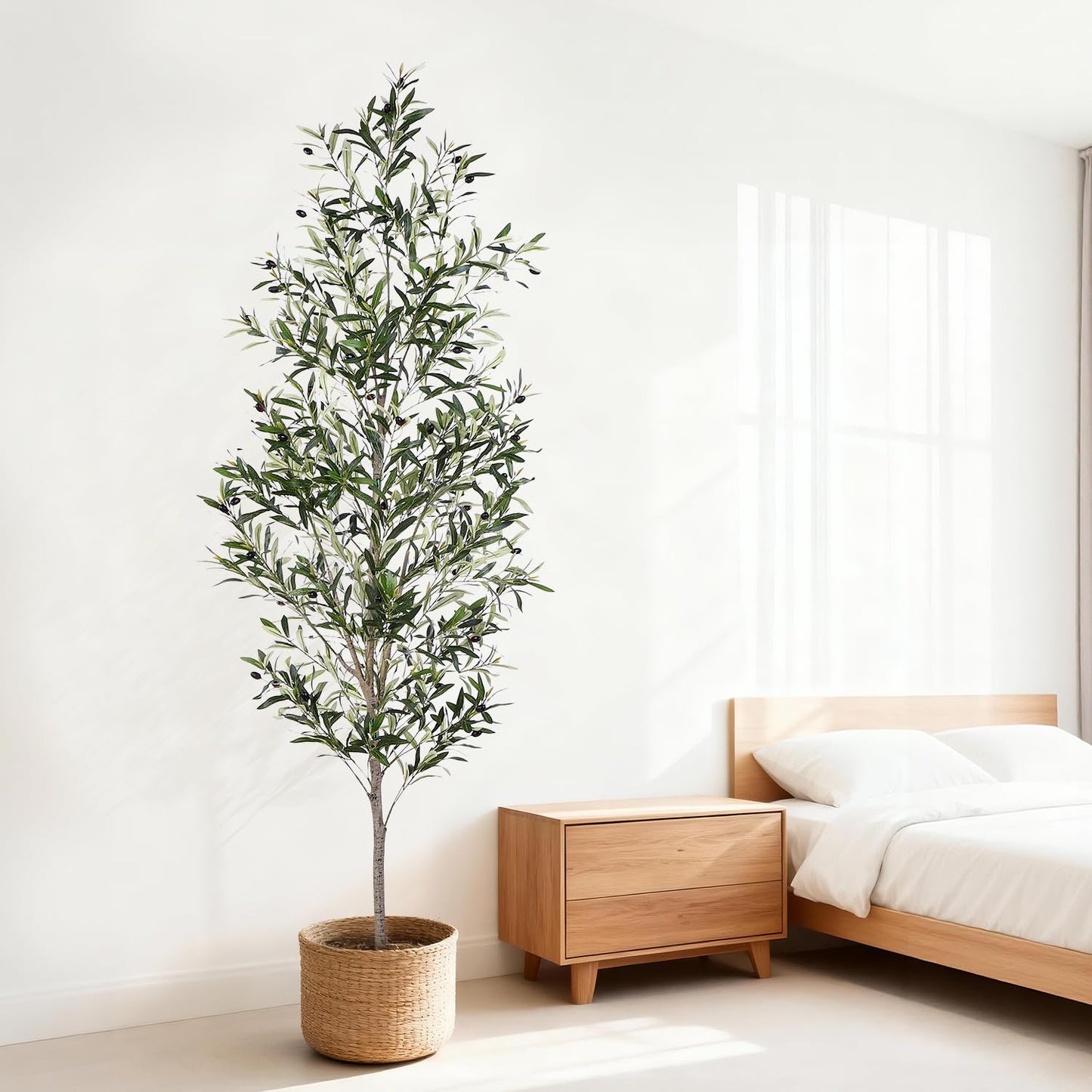 Jocoevol Olive Tree, 7FT Artificial Indoor Tall Faux Olive Trees w/Planter & Natural Wood Trunk and Lifelike Fruits, Fake Olive Artificial Tree for Home Office Decor