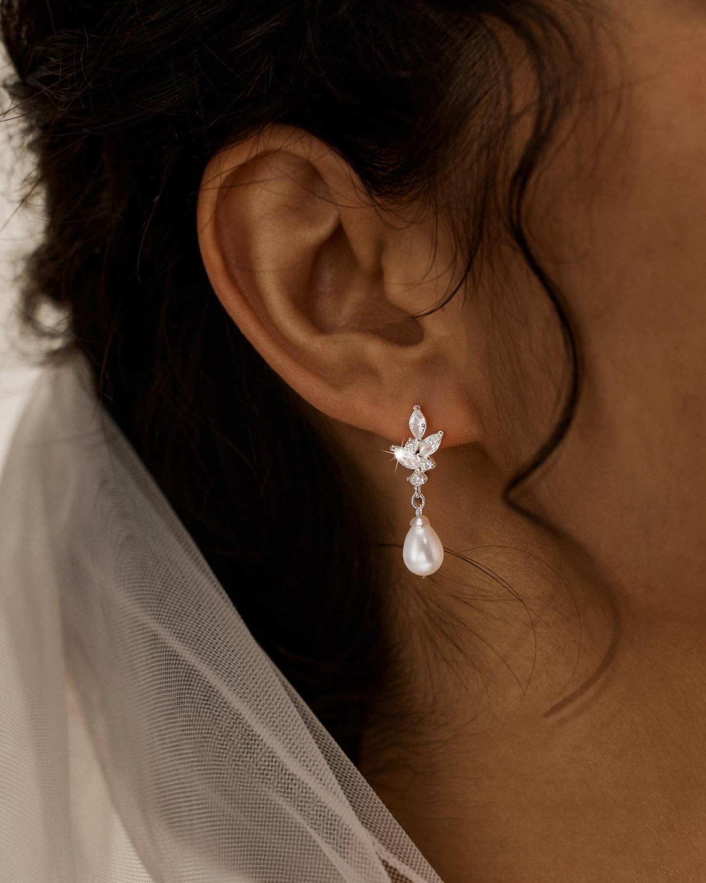 925 Sterling Silver Pearl Dangle Earrings for Women Trendy Brides Drop Dangle Cubic Zirconia Elegant Prom Bridal Bridesmaids Wedding Anniversary Dangling Jewelry