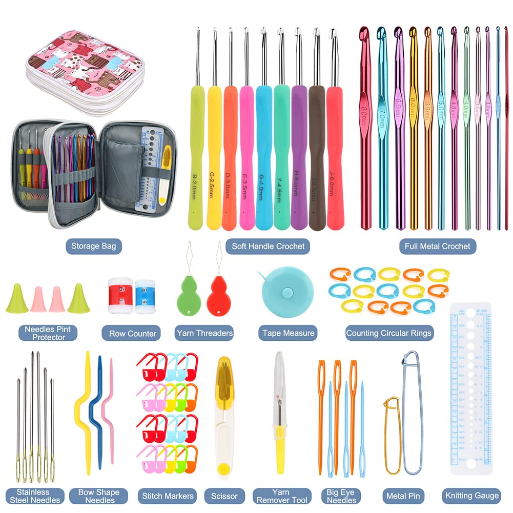 Katech Crochet Hooks Kit with Case, 85-Piece Crochet Hooks Set, Ergonomic Crochet Hook Crochet Needles Weave Yarn Kits DIY Hand Knitting Art Tools for Beginners and Experienced Lovers
