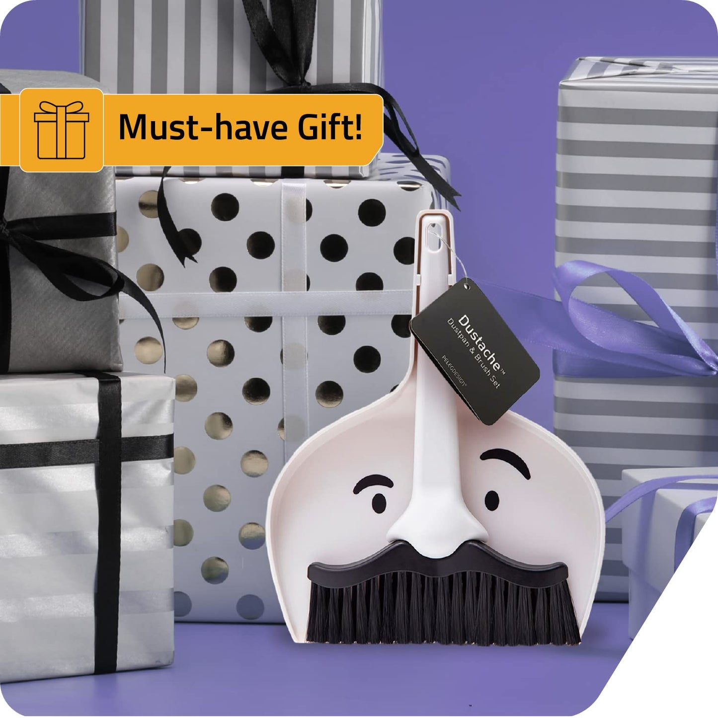 Peleg Design Dustache Small Dustpan and Brush Set, Mini Broom and Dustpan Set, Mustache Design, Small Broom and Dustpan Set, for Home & On-The-Go