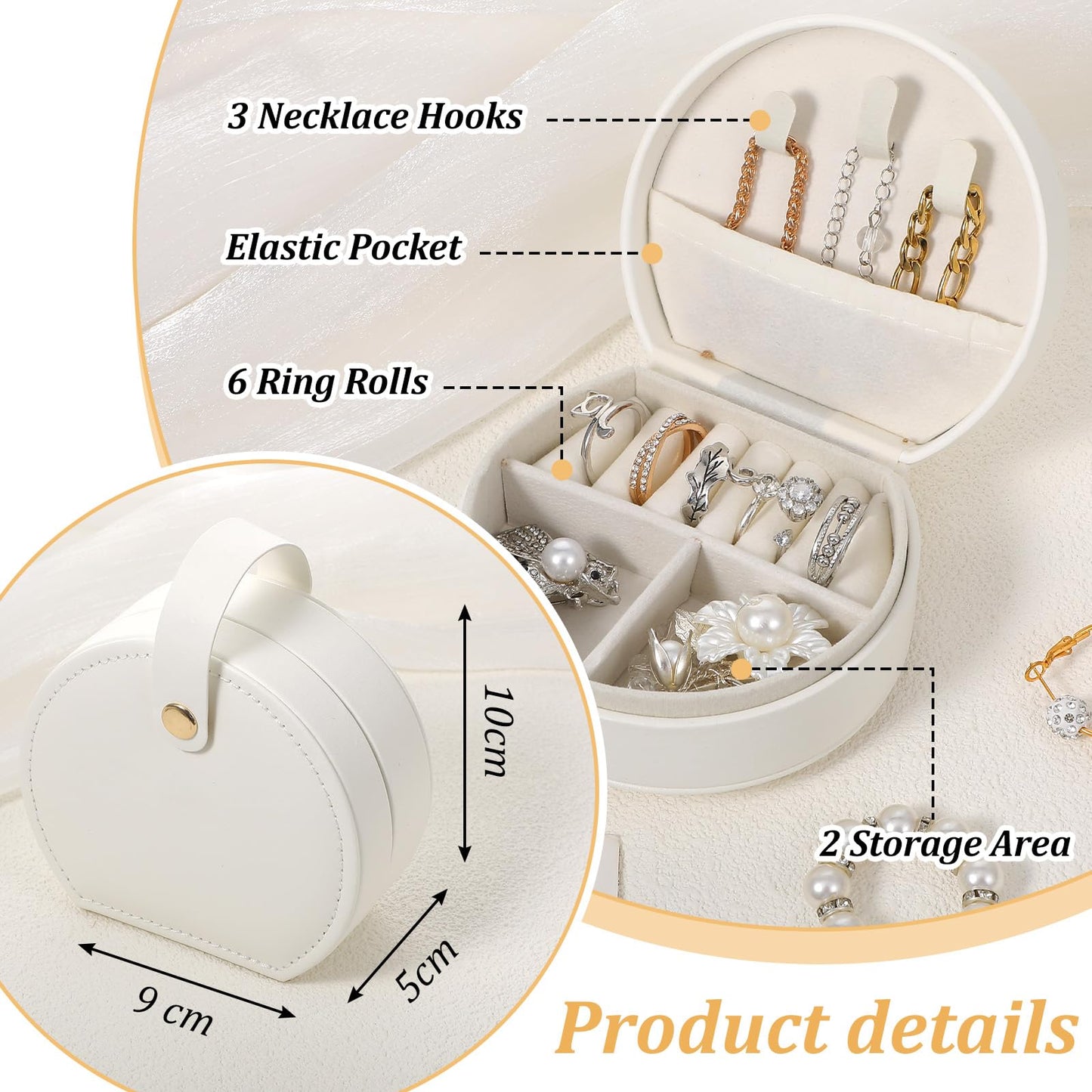 Kifmurase 6Pcs Travel Jewelry Case, Mini Leather Bridesmaid Jewelry Gift Box, Bulk Small Earring Storage Organizer, Elegant Half-Moon Design Box, Personalized Gifts for Women