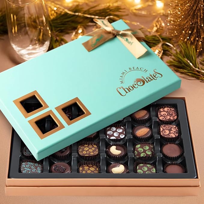 Dark Chocolate Truffles Gift Box, 24 Pieces of Chocolates Gift Box, Ultimate Assorted Chocolates for Birthdays, Holidays or Corporate Gifts, A Premium Chocolate Experience Made for Gifting