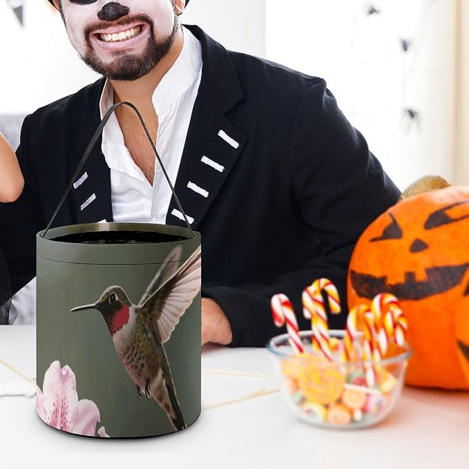 Halloween Candy Bucket - Floral Hummingbirds Trick Or Treat Candy Bag, Gift Bag for Party Favor Supplies
