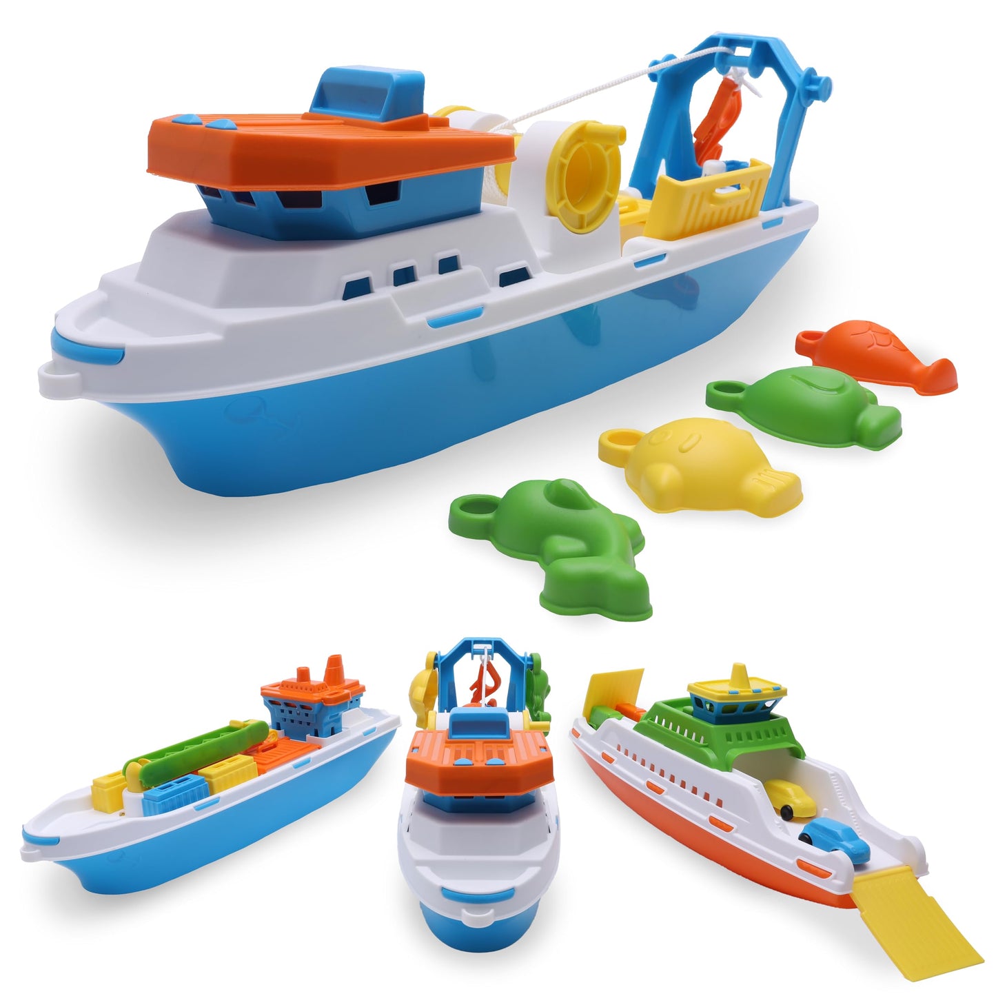 Toyland® 40cm (16") Colourful Fishing Boat with Moveable Doors, Fishing Hook & 4 Plastic Fish - Kids Floating Water Toy - Pool & Bathtime Toys - 3 Years+