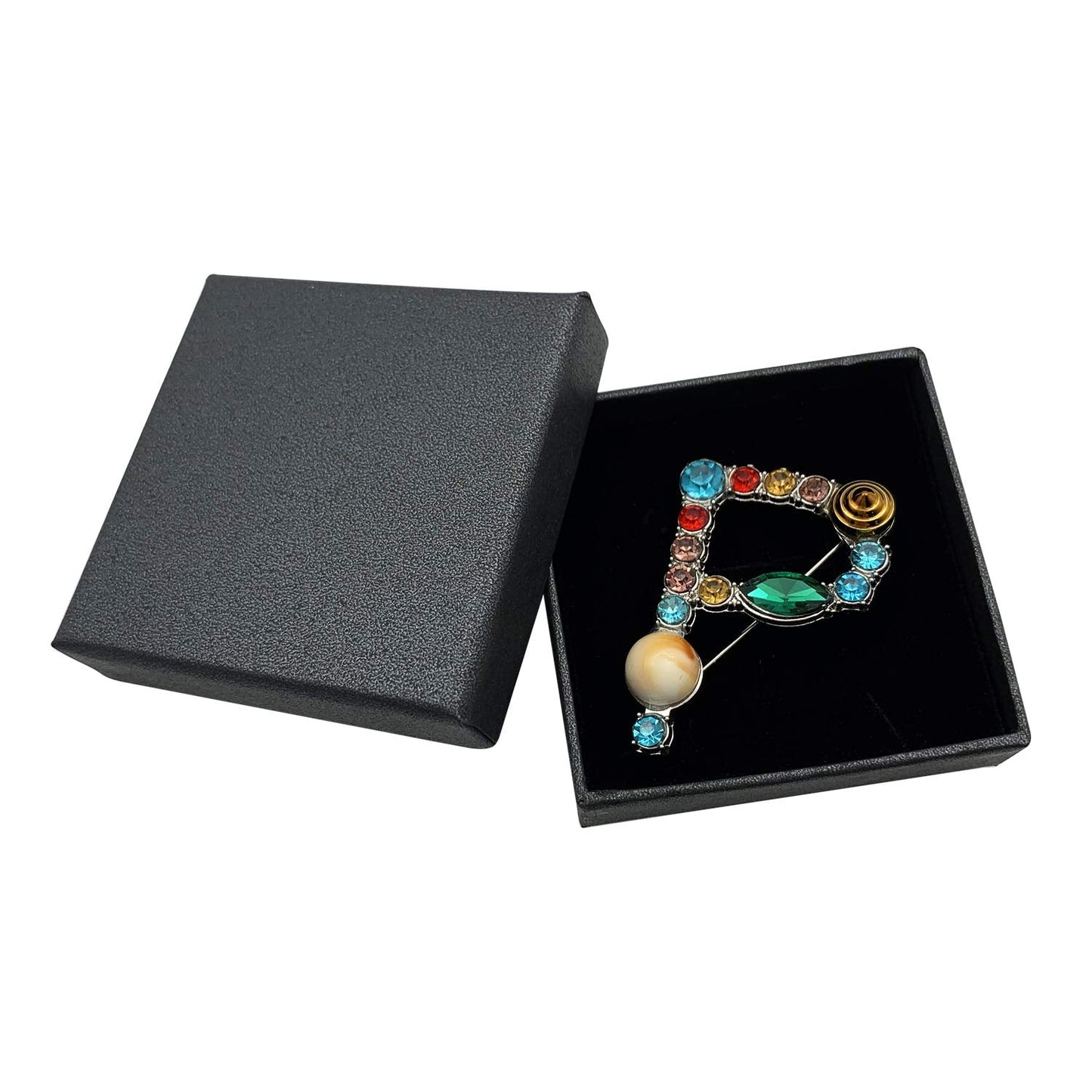 XGALBLA Letters P Plated Metal Stone Clear Colorful Crystal Lapel Pin Brooches Collar(Silver Tone)