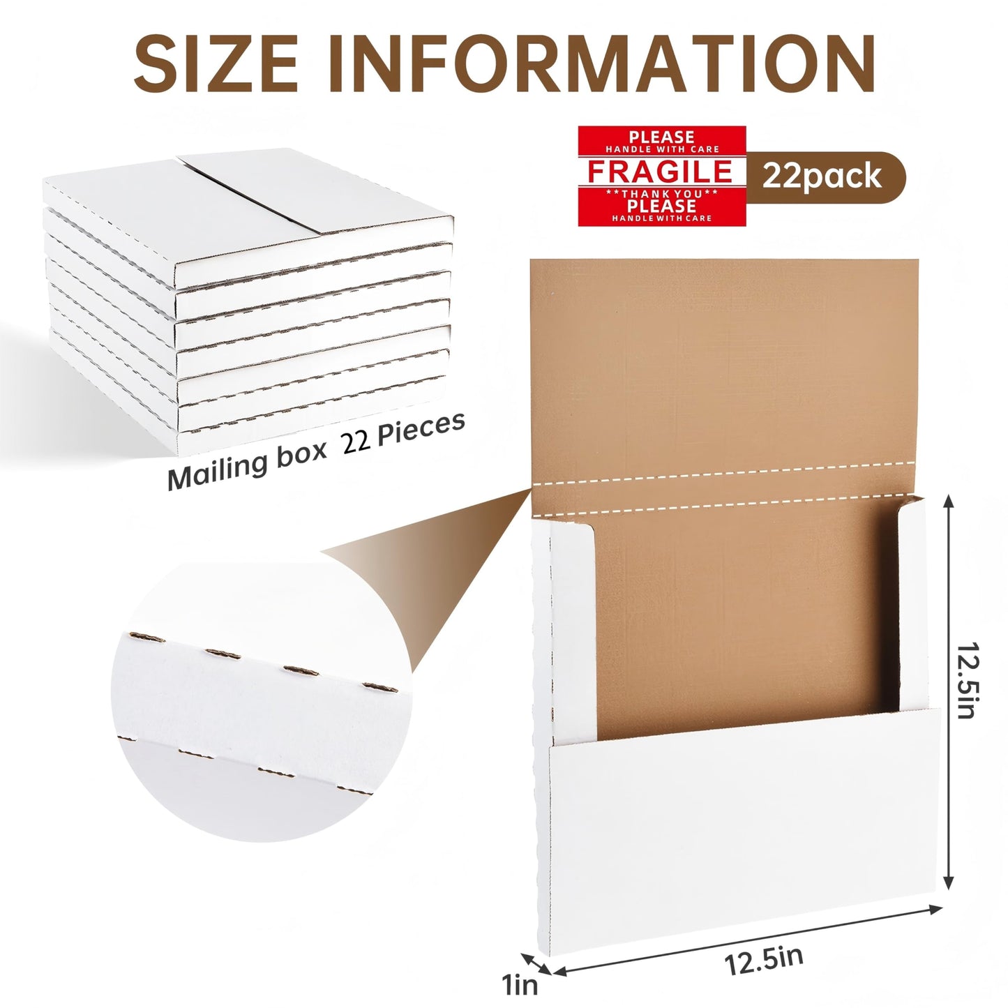 JxyHauteresce 22-Pack Vinyl Record Mailers - 12.6x12.6x1 Inch Vinyl Record Shipping Boxes for LP Records, Photos & Stamp Collection (22) Vinyl Mailers