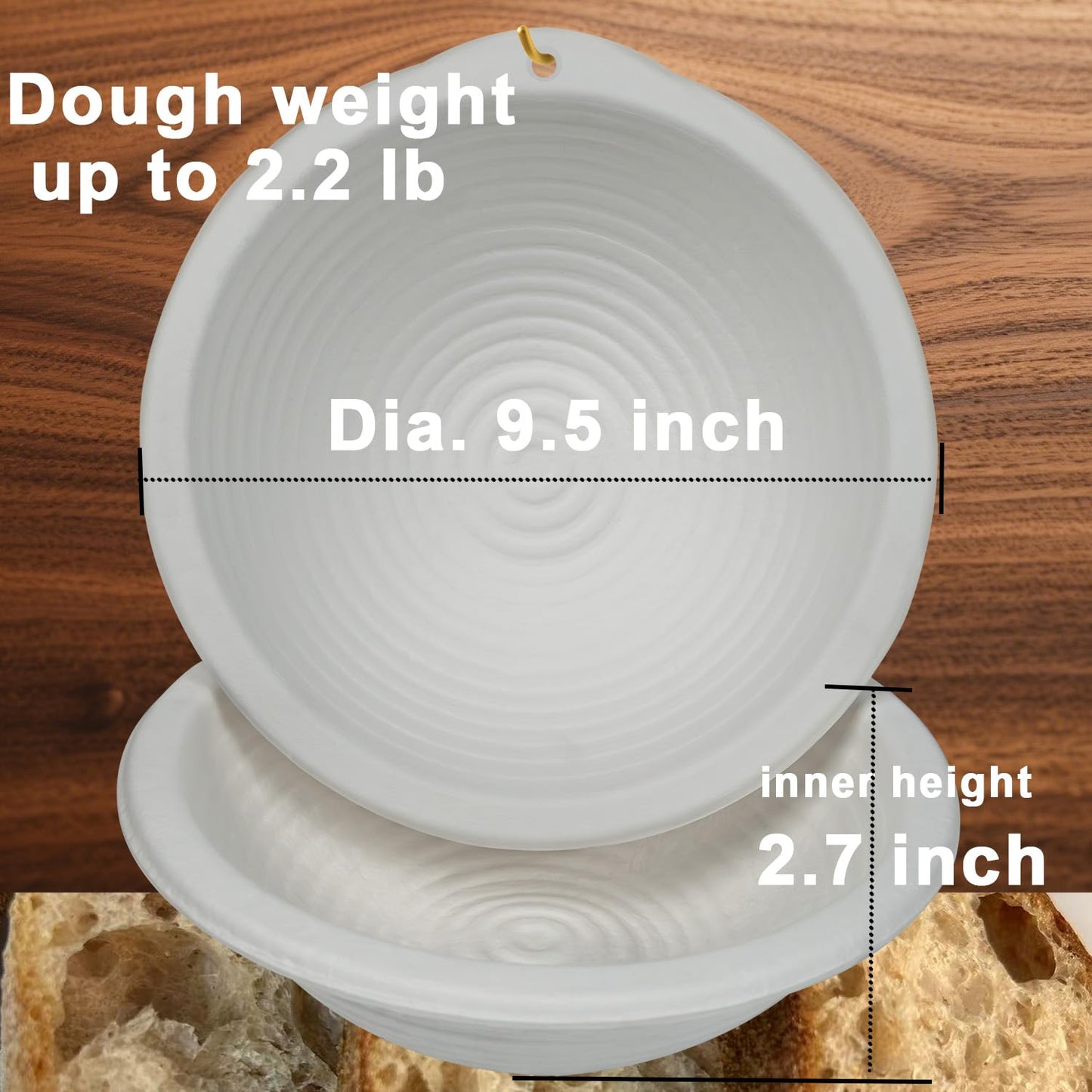 9 Inch Pulp Sourdough Banneton Bread Proofing Basket with 2 Liners, Round Pulp Banneton Bread Proofing Supplies, Reusable Sugarcane Fiber Cold Fermentation Basket Bowl for Homemade Baker Starter