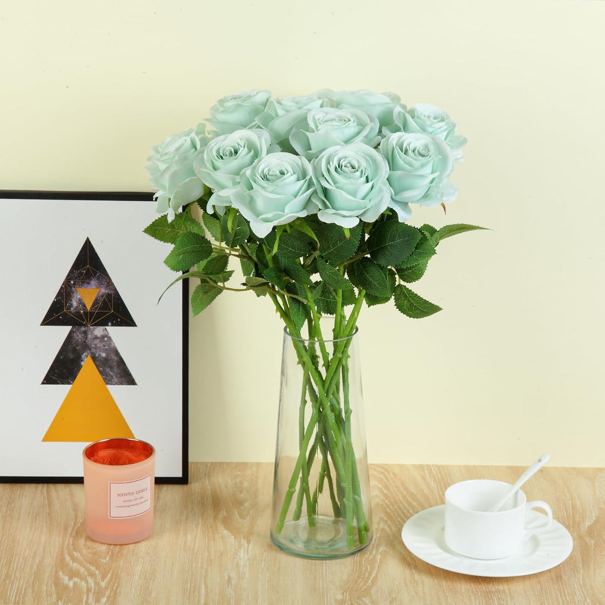 12pcs Roses Artificial Flowers Fake Roses Sage Green Silk Roses White Silk Flowers Rose with Long Stems for Wedding Home Party Centerpieces Decorations