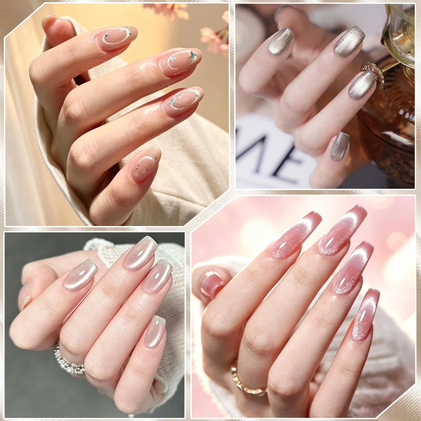 Plman Ring Magnet for Nails - Circle Cat Eye Magnet Set for Cat Eye Gel Polish, 3-Second Instant Effect Neodymium Magnetic Nail Art Tools for Circle French Effects (Ring Set)