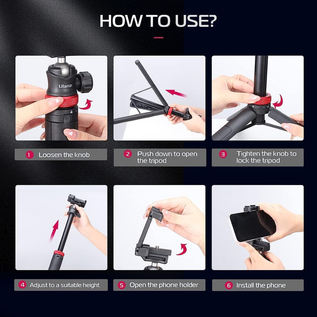 ULANZI MT-44 Extendable Phone Tripod, 59" Selfie Stick Vlog Stand with 2 in 1 Phone Clip, 360° Ball Head Camera Tripod for iPhone Sony Canon DJI Osmo Action Camera, Lightweight for Travel