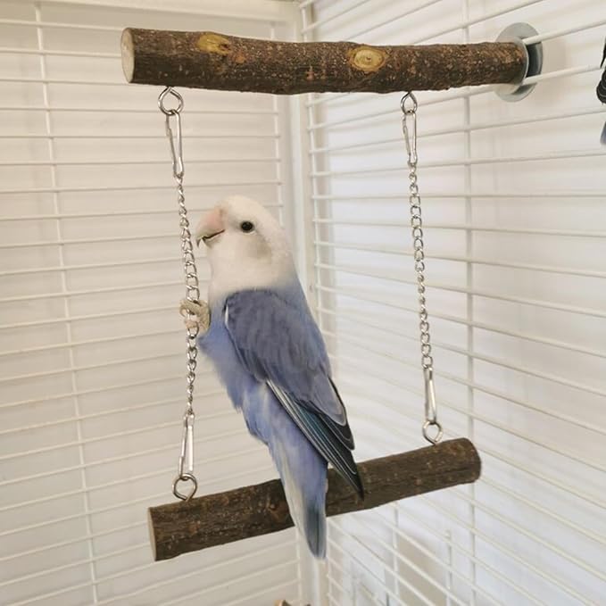 Meprotal Bird Swing Parrot Perch Stand, Natural Wood Parrot Cage Toys