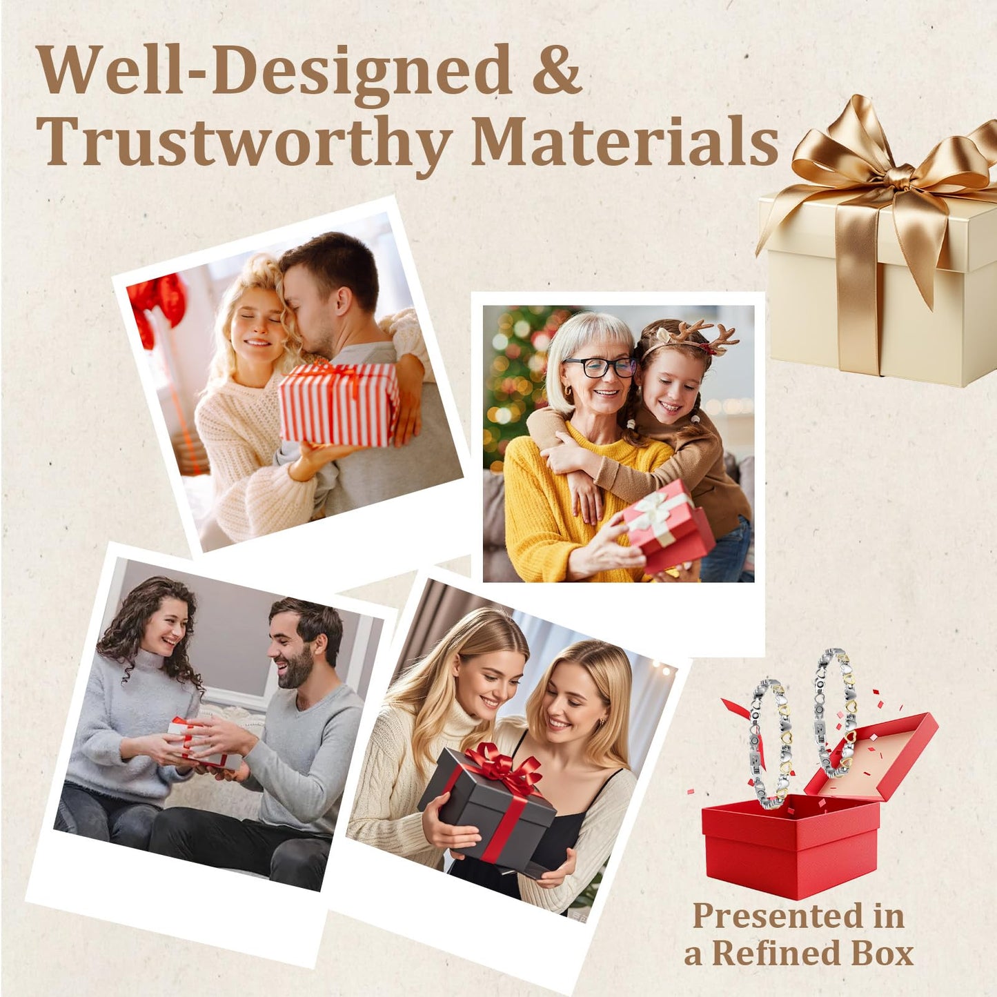 BioMag Magnetic Bracelet for Women, Titanium Steel Wristband Brazaletes Solid Pure Copper Valentine's Day Gift for Her Jewelry Gift with Adjustable Tool Birthday Gifts (Silver-Gold)