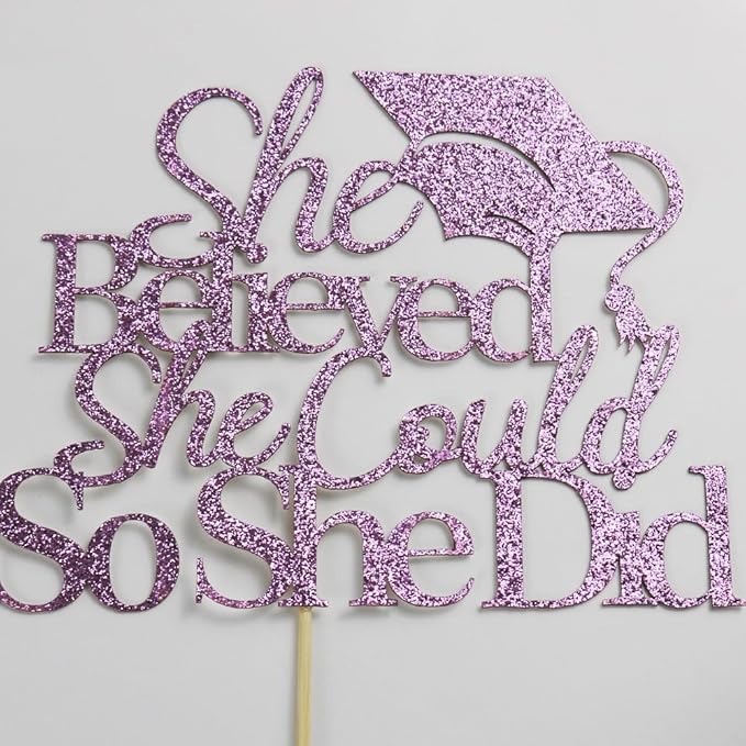 Purple She Believed She Could Graduation Cake Topper
