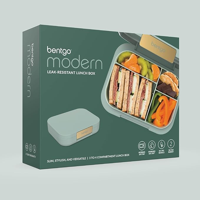 Bentgo Modern - Adult & Teen Bento Lunch Box; 3-4 Compartments, Leak-Resistant, 5.5 Cup Capacity/44 fl oz, Improved Locking Clips, Reusable, BPA-Free, Dishwasher/Microwave Safe Tray (Mint Green)