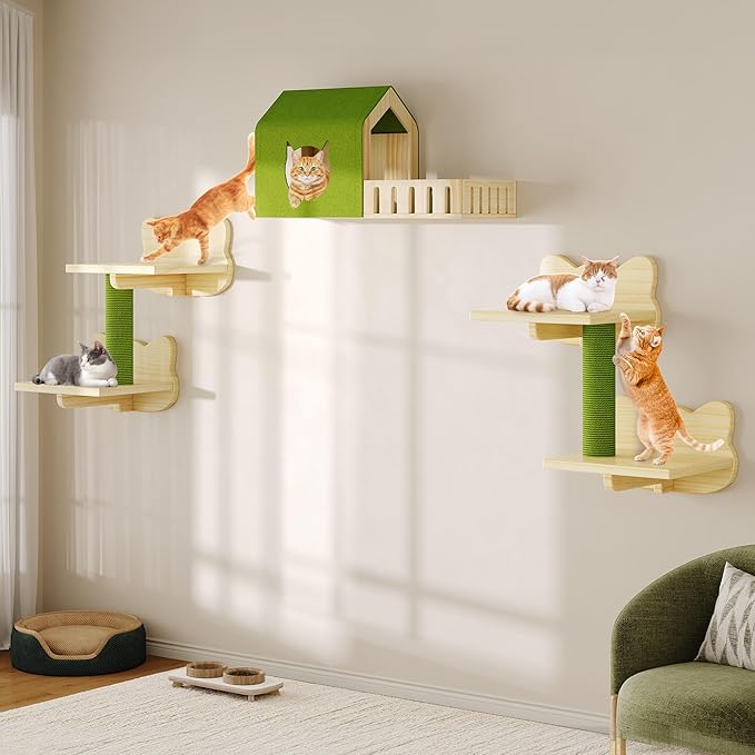 DWVO Solid Wood Cat Wall Shelves and Perches