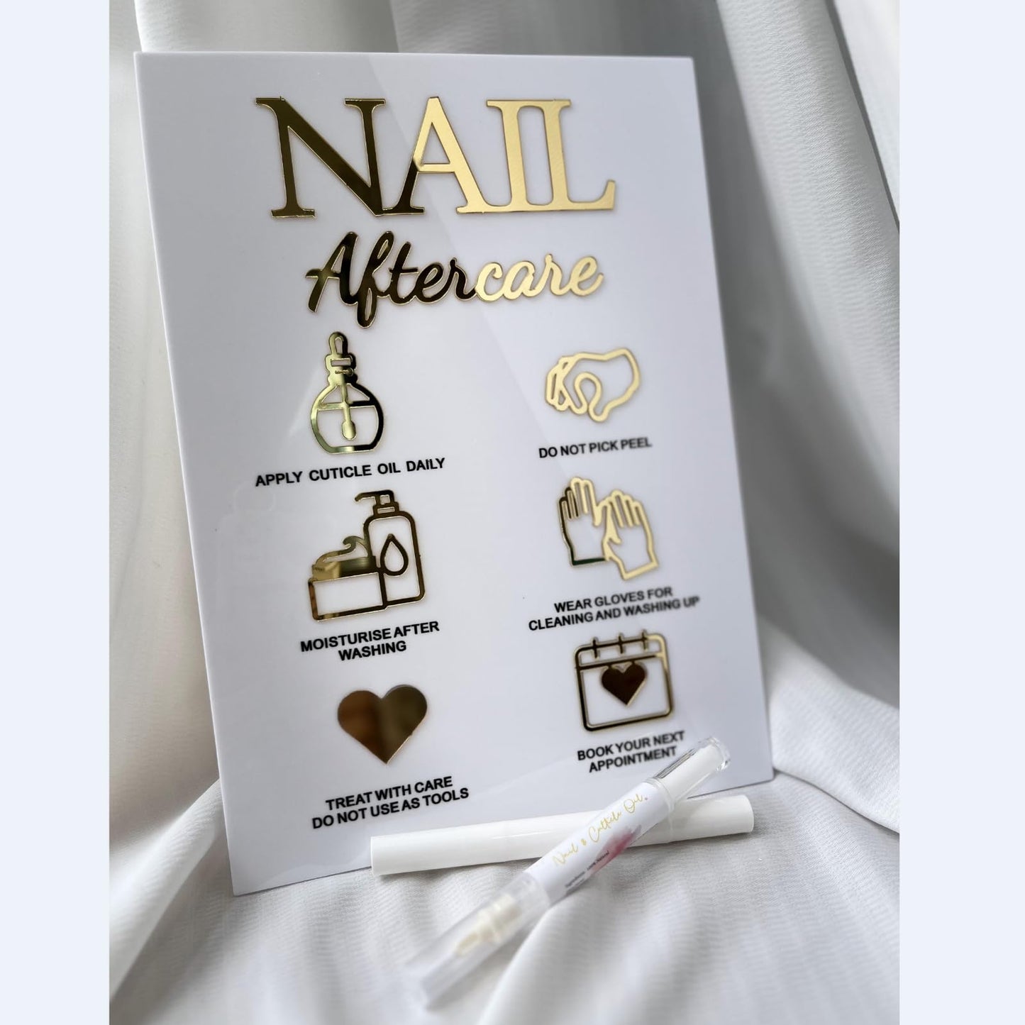 Press On Nails Sizing Kit Card 5x7 inch Nails Aftercare 3D Acrylic Sign Advice for Nail Room Decor