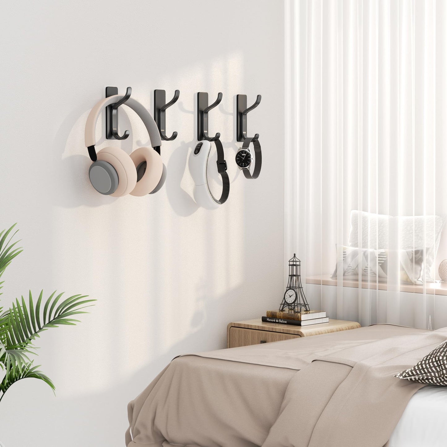 pickpiff Adhesive Wall Coat Hooks - Heavy Duty Stick-On Door Hanger, Metal Hook for Hanging Towel,Purse, Robe, Backpack, Jacket, Clothes - for Bathroom,Dorm, Closet, Kitchen - Black, 6 Pack