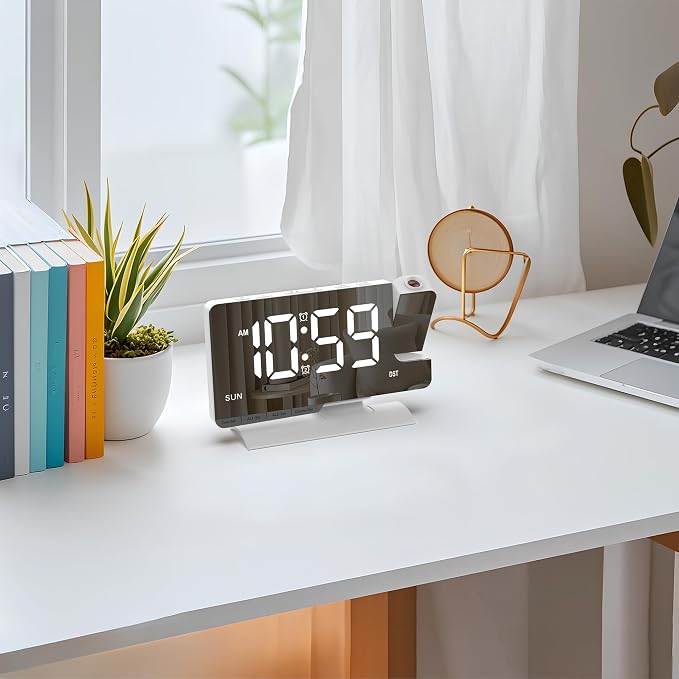 Lamisola Projection Alarm Clock for Bedroom Ceiling, White Digital Clock