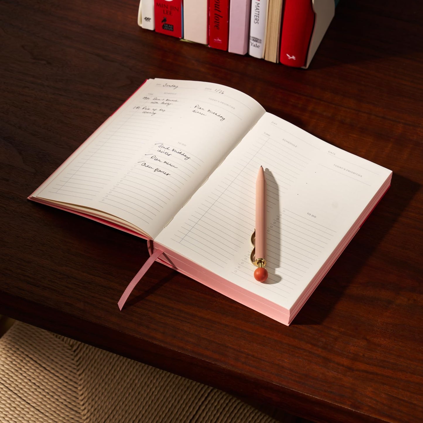 Papier Undated Daily Planner - Pink, 8.46"L x 6.02"W | Flexi-Cover Notebook Diary, Write Personal & Work To-Do Lists & Organize Priorities | Includes Day Per Page Checklist, Monthly Views & Gridded Notes Pages