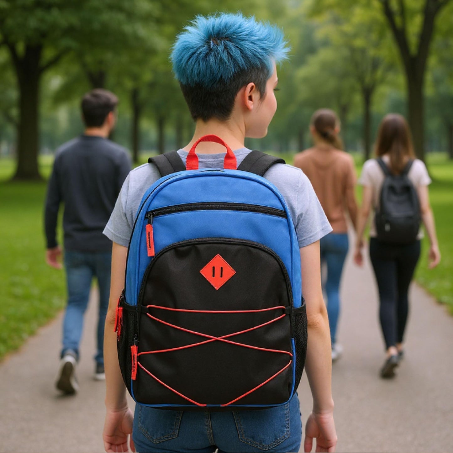 Trail maker Kids Backpacks with School Supplies for Boys, Girls | 20 Piece Back to School Supplies Set with 17" Bungee Backpack (Blue & Black)