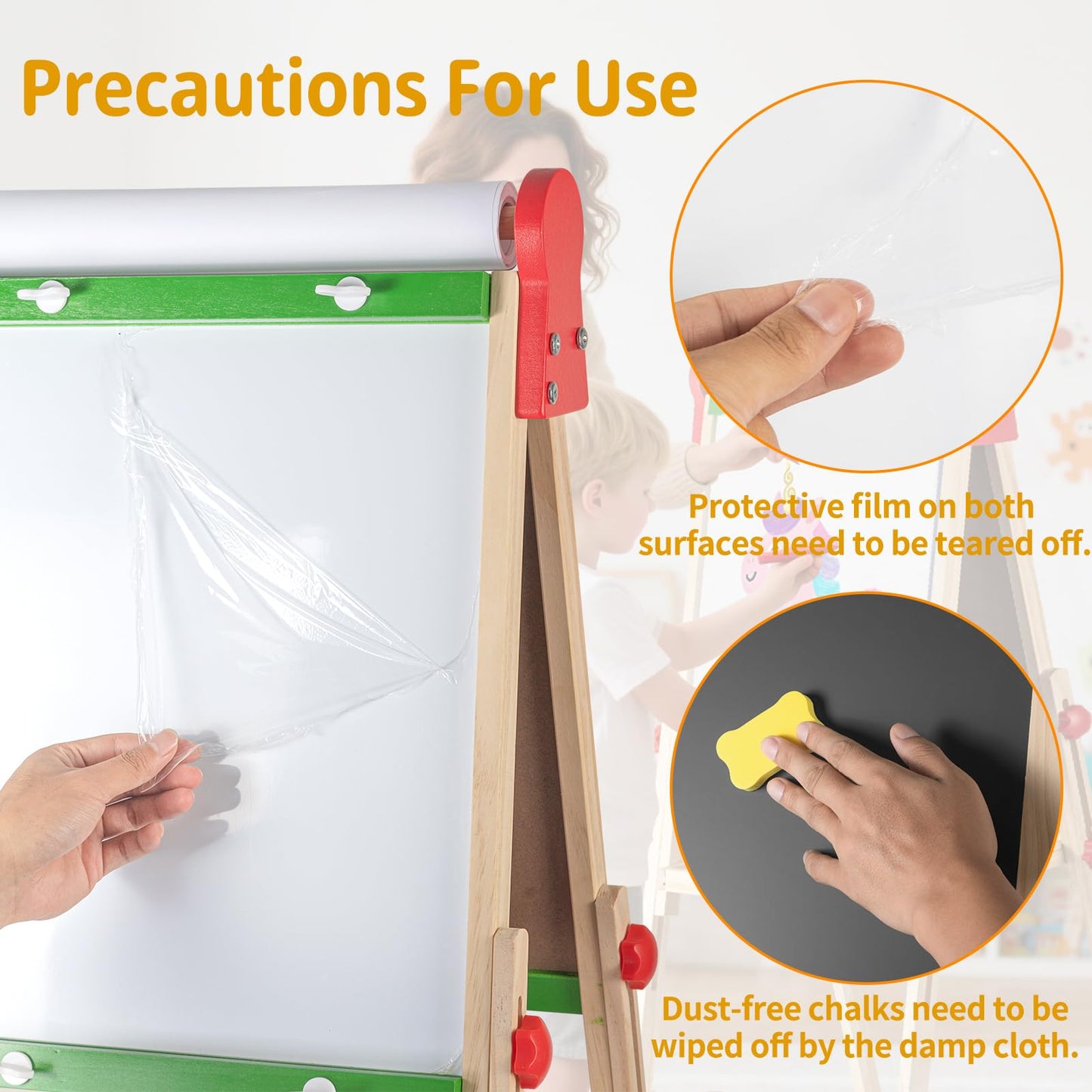 Kids Art Easel with Paper Roll for Toddlers, Adjustable Double Sided Magnetic Drawing Board Dry Erase Whiteboard & Chalkboard,Easel for Toddlers 2-4 Years Painting Wooden Easel Kids 4-8