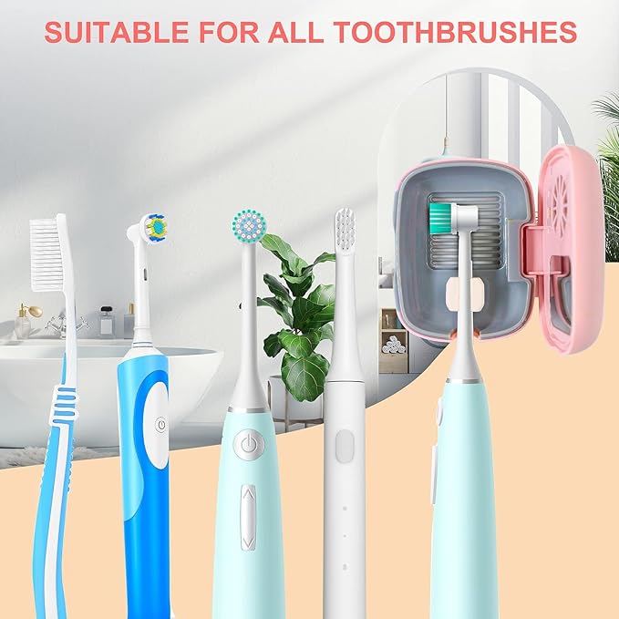 Toothbrush Travel Cover, Toothbrush Travel Case With Air Drying Function, Rechargeable Portable Toothbrush Travel Container with Holder for Household and Travel - pink