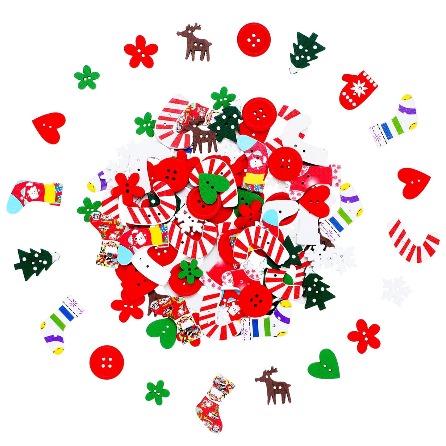 300 Pieces Christmas Wooden Buttons Cute Sewing Buttons Colorful Art Craft Buttons for Handmade Project, Mixed Sizes and Styles