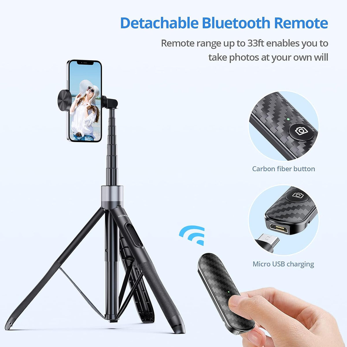 ATUMTEK 60" Selfie Stick Tripod, All in One Extendable Phone Tripod Stand with Bluetooth Remote 360° Rotation for iPhone and Android Phone Selfies, Video Recording, Vlogging, Live Streaming, Black