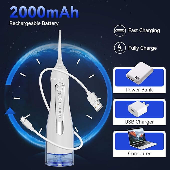 Water flossers for Teeth Pick, Portable Oral Irrigator Dental with 4 Modes 5 Jet Tips, IPX7 Rechargeable Water Tooth Flosser for Braces Sensitive Gum Care,Home Travel Use