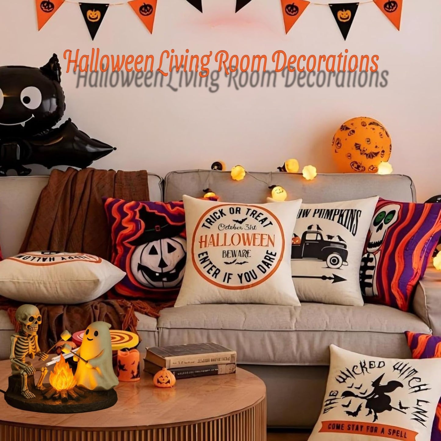 quisenti Skeleton and Ghost Bonfire Night Lamp, Halloween Cute Spooky Campfire Night Light - 3D Cute Spooky Indoor Decor for Home, Party, Gift 2025