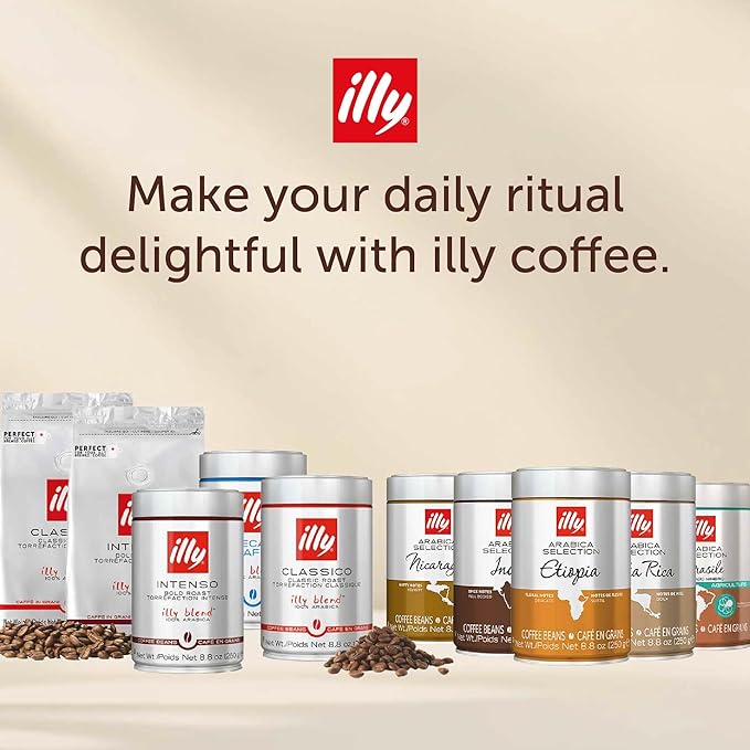illy Whole Bean Coffee, Nicaragua Single Origin Medium Roast, 100% Arabica, Premium Italian Coffee, Ideal for Espresso, Drip, Moka and French Press Brewing, 8.8oz, 6 Pack