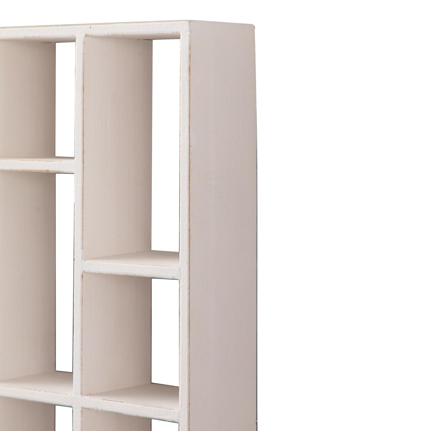 SOFE Small White Shadow Box with Shelves, Wall Shelving Unit 9-Compartments, Freestanding or Wall Mounted Curio Cabinet, Knick Knack Display Shelf, Wood Floating Cube Shelves for Walls, Collectibles
