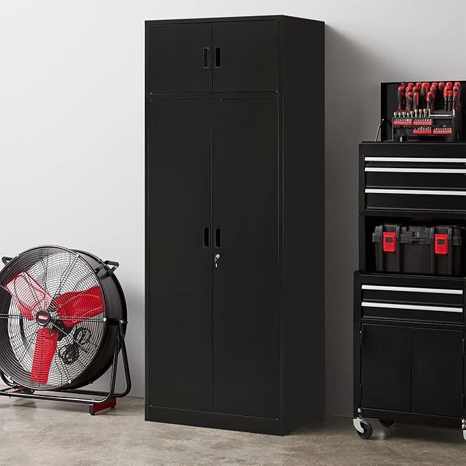 BESFUR Metal Storage Cabinet 87" H,Black Locking Storage Cabinets with Top Cabinet and 4 Adjustable Shelves for Home Office, Garage,School, Apartment, Warehouse, Utility Room