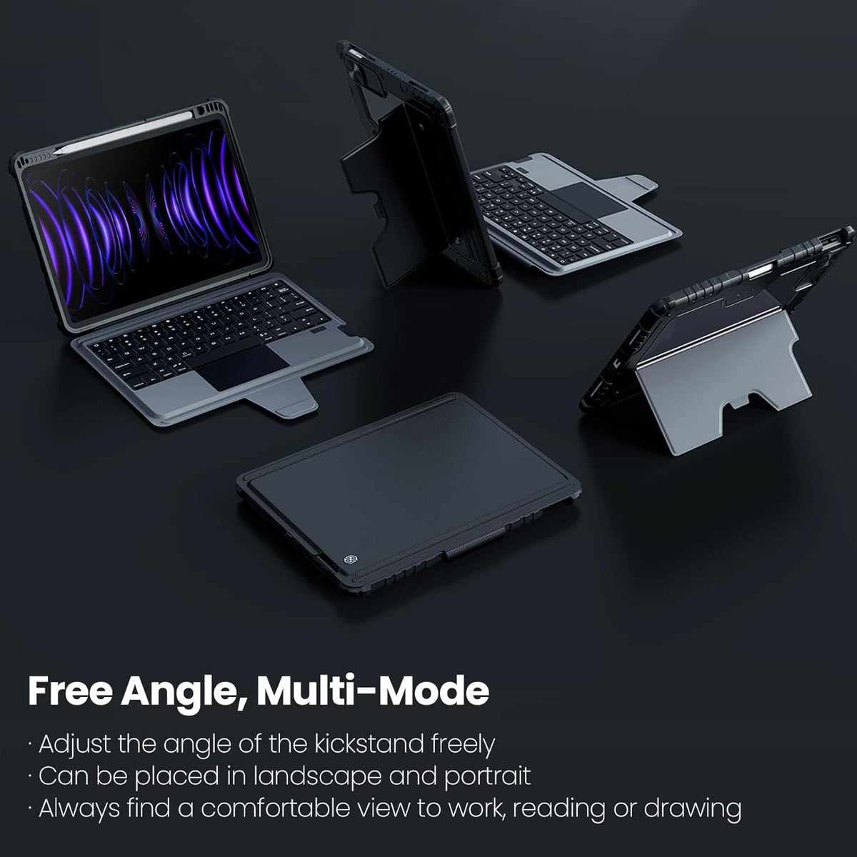 Nillkin iPad Pro 11(1st/2nd/3rd/4th Gen) & iPad Air 5th/4th Generation Case with Keyboard, Magic Trackpad, Rugged Case with Detachable Keyboard, Portrait/Landscape Modes, Camera Cover, Black