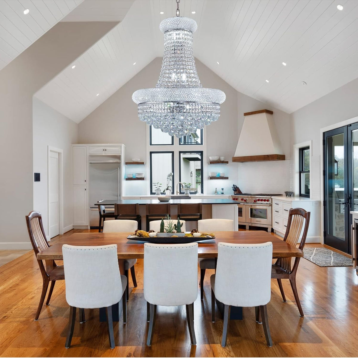 12 - Light Unique Empire Crystal Chandelier for Foyer Entrance Living Room Dining Room Bedroom Entryway Chrome Finish