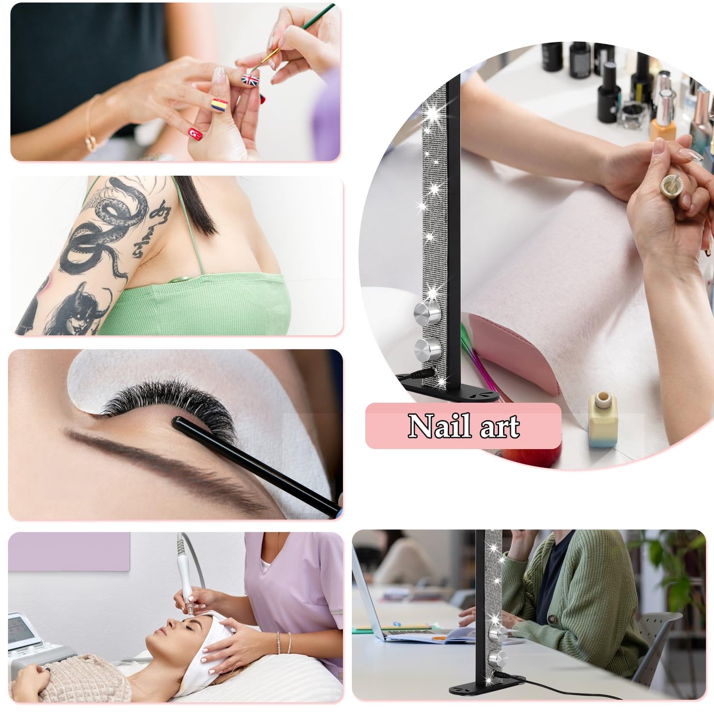 XCCFFSH Half Moon Light for Nail Desk, 34In Foldable Square Nail Tech Lamp with Phone Holder, Brightness Adjustable LED Nail Light, for Lash Eyelash Extension, Tattoo, Eyebrows, Crafts, White
