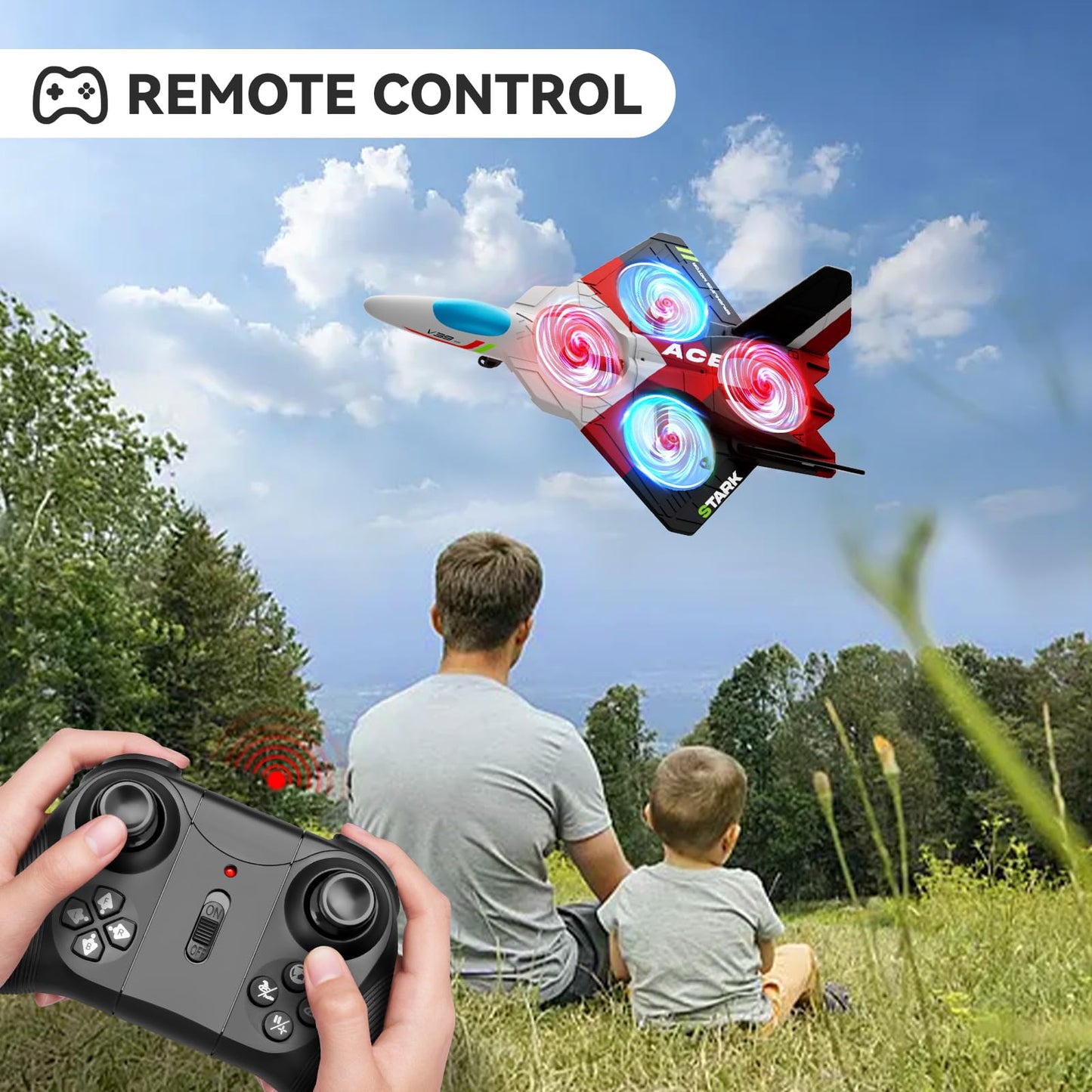 4DRC V39 RC Plane with Camera for Adults Kids, RC Airplane Fighter Jet 2.4GHz RTF Glider Aircraft Plane Toys,Waypoint Functions,Altitude Hold, Gesture Selfie,3D Flips,2 Batteries,Red