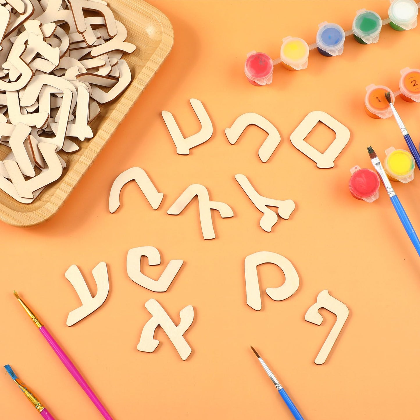 Silipull 108 PCS Hebrew Alphabet Letters Wood Hebrew Cut Letters 2'' Set of 27 Jewish Characters Jewish Script Gifts for Learning Fun Unfinished Crafts Teaching Materials Early Learning