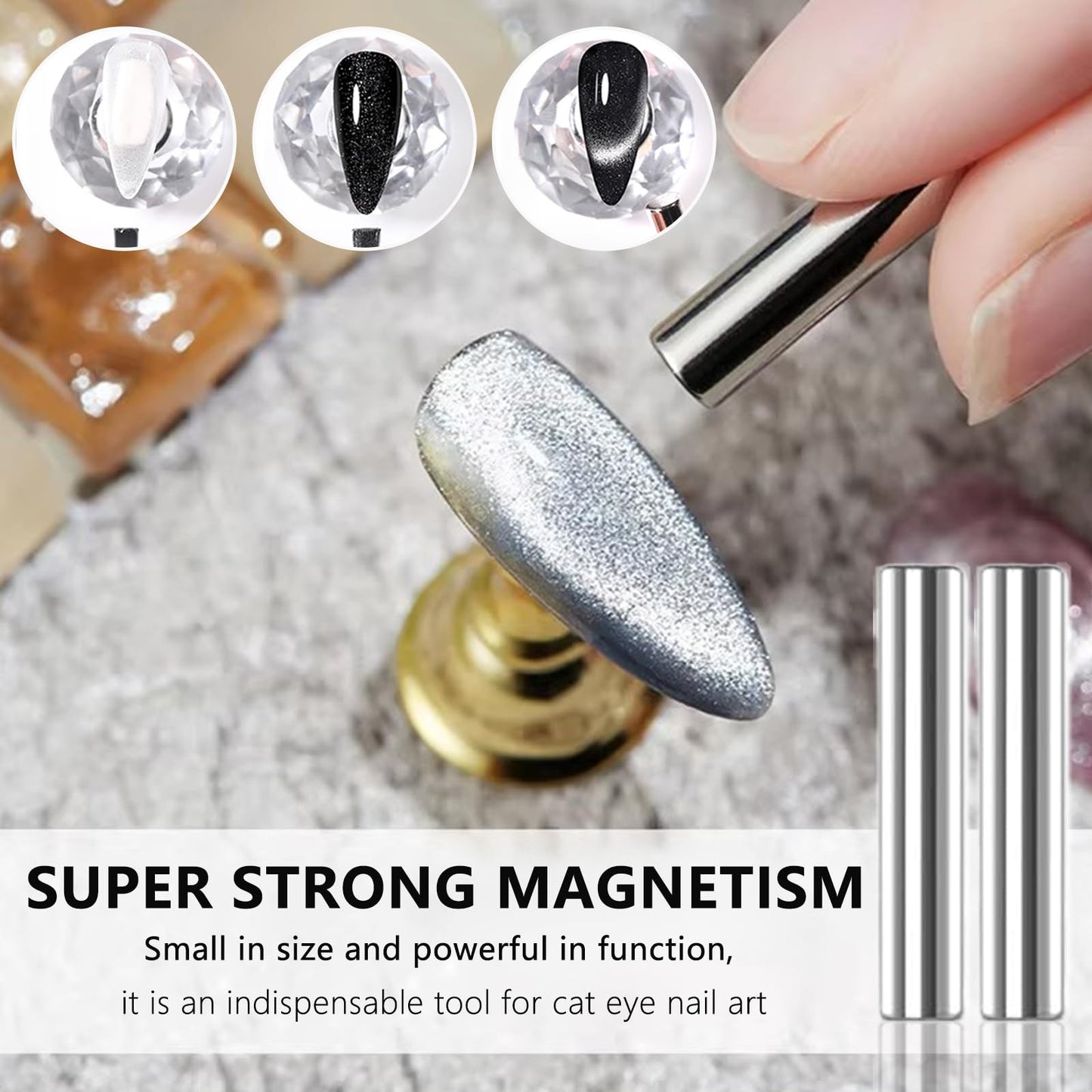 MOLILON 46Pcs Cat Eye Nail Magnet Tool Set, Cat Eye Heart Magnets for Nails, Double-Head Nails Magnet Stick, Round Magnetic Beads, Heart Cat Eye Gel Polish Magnets Tools for Women DIY Manicure