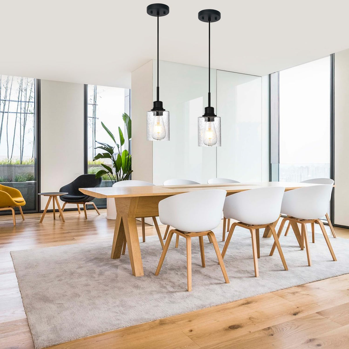 Modern Farmhouse Pendant Lighting for Kitchen Island,Industrial Dining Room Light Fixtures Hanging Over Table with Seeded Glass,2 Pack Black Pendant Lights Mini Chandeliers for Sink Bar
