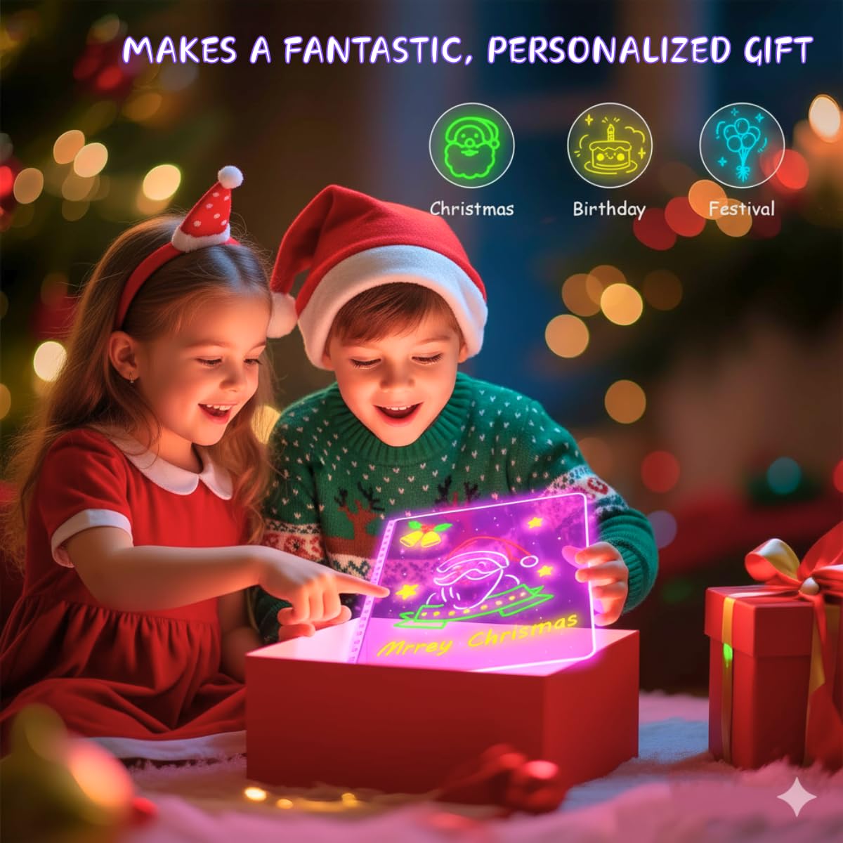 LED Drawing Board for Kids, More Durable Acrylic That Doesn’t Scratch Easily, 12x8 Inch LED Note Board with Colors, Doodle Glow, Gift Ideas for Christmas, Halloween, 3–10 Year Old Girl & Boy Birthday