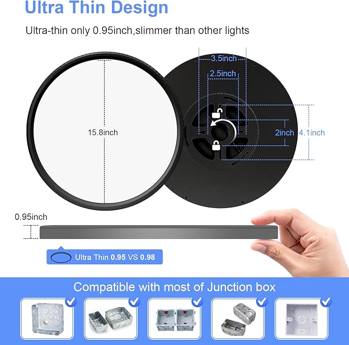 hunhun 2 Pack 16 Inch Dimmable LED Flush Mount Ceiling Light 4800LM Round Light Fixture 5 Color Temperature Selectable Super Slim Large Flat Ceiling Lamp for Living Dining Room Black