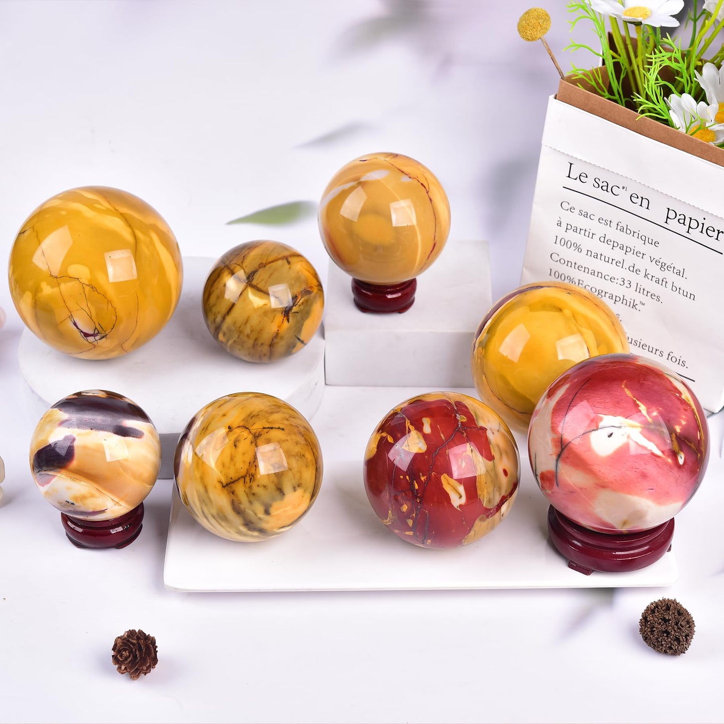 JIC Gem Natural Yellow Egg Yolk Stone Crystal Ball Sphere 7-8cm Healing Crystal Gemstone Ball Chakra Meditation Reiki Decorative Ball