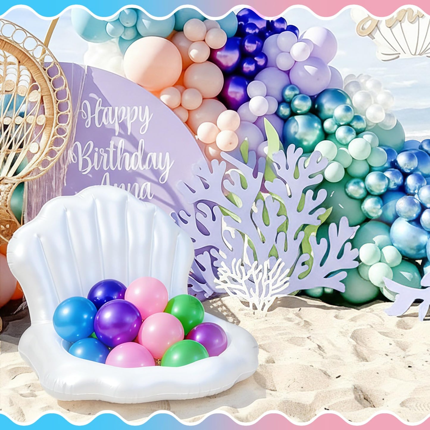 Gemscream 1 Pcs Inflatable Seashell Pool Float Cooler, Mermaid Party Decorations, Blow up Shell Float Drink Holder, Under The Sea Theme Party Supplies for Summer Pool Beach Decor (White)