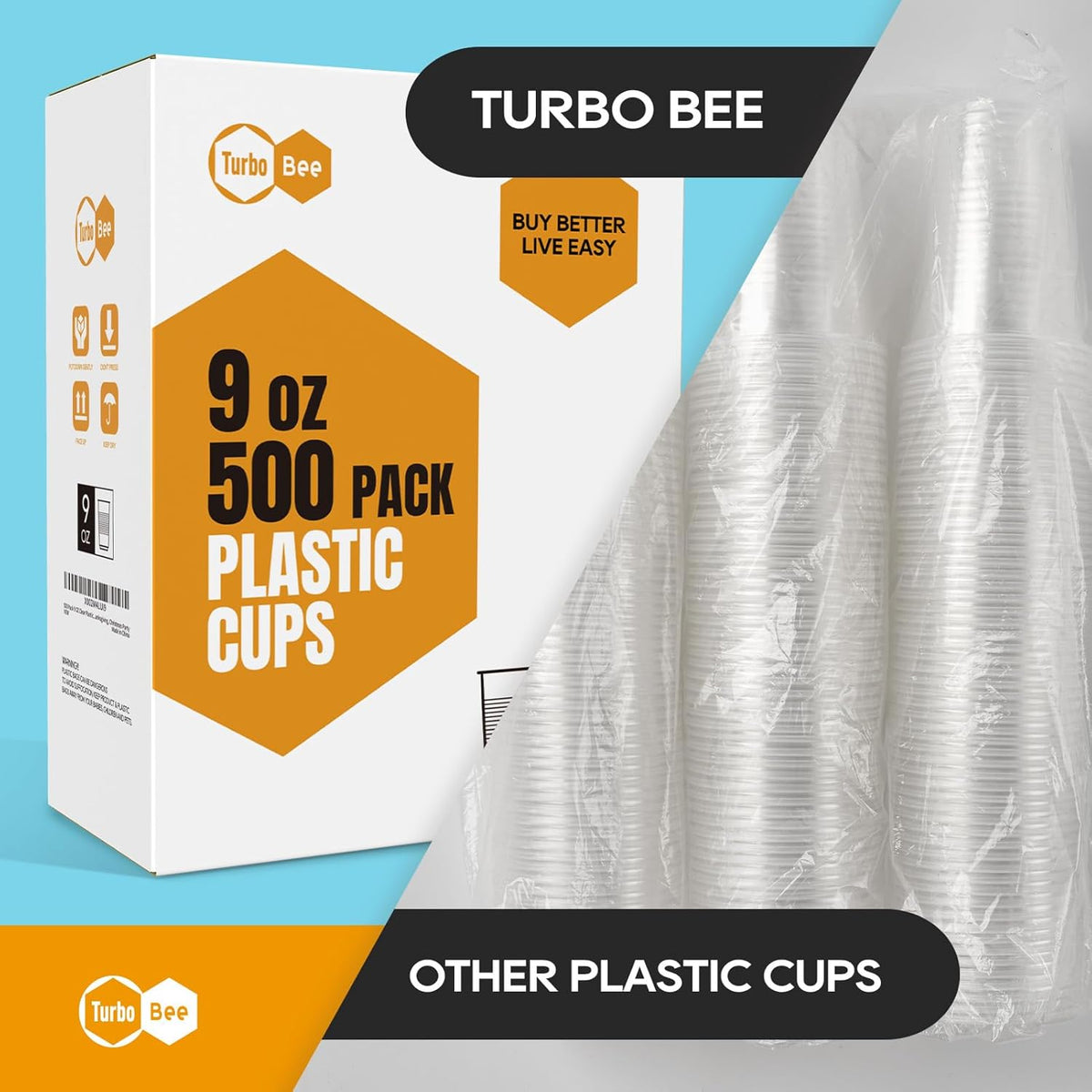Turbo Bee 500 Pack 9oz Disposable Plastic Cups,Heat-Resistant & Food Safe Drinking Cups for Hot/Cold Beverages, Perfect for Schools, Offices, Events & Commercial Use